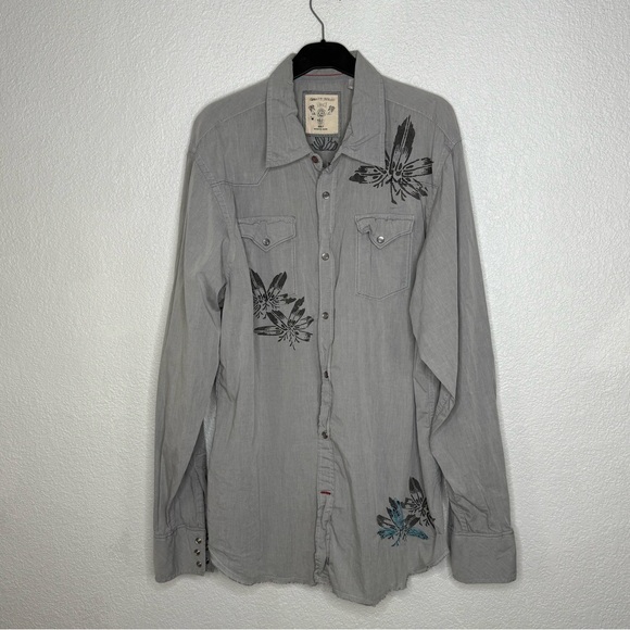 Guess Gray Button-Up Pearl Snap Long Sleeve Shirt Size XL - Picture 1 of 10